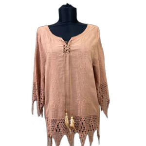 DOR DOR COUTURE Thunderbird Top M Anthropologie Boho Embroidered crochet trim